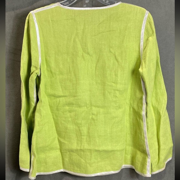 Tory Burch Linen Long Sleeve Blouse with Rhinestone Embroidery - Picture 2 of 4